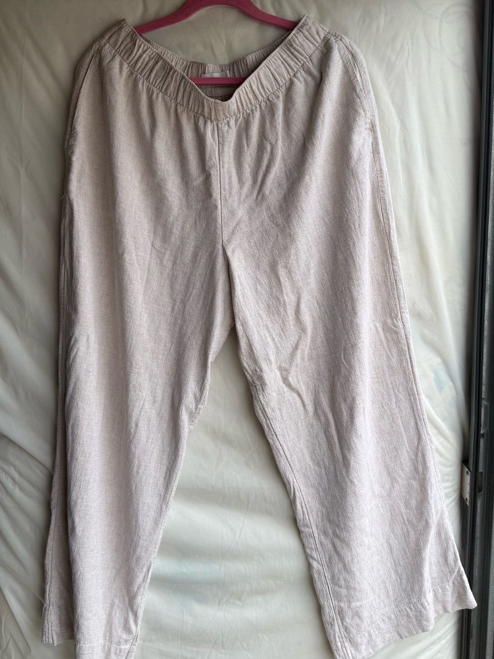 Abercrombie & Fitch Lined Linen Blend Wide Leg Pant Beige Elastic Waist